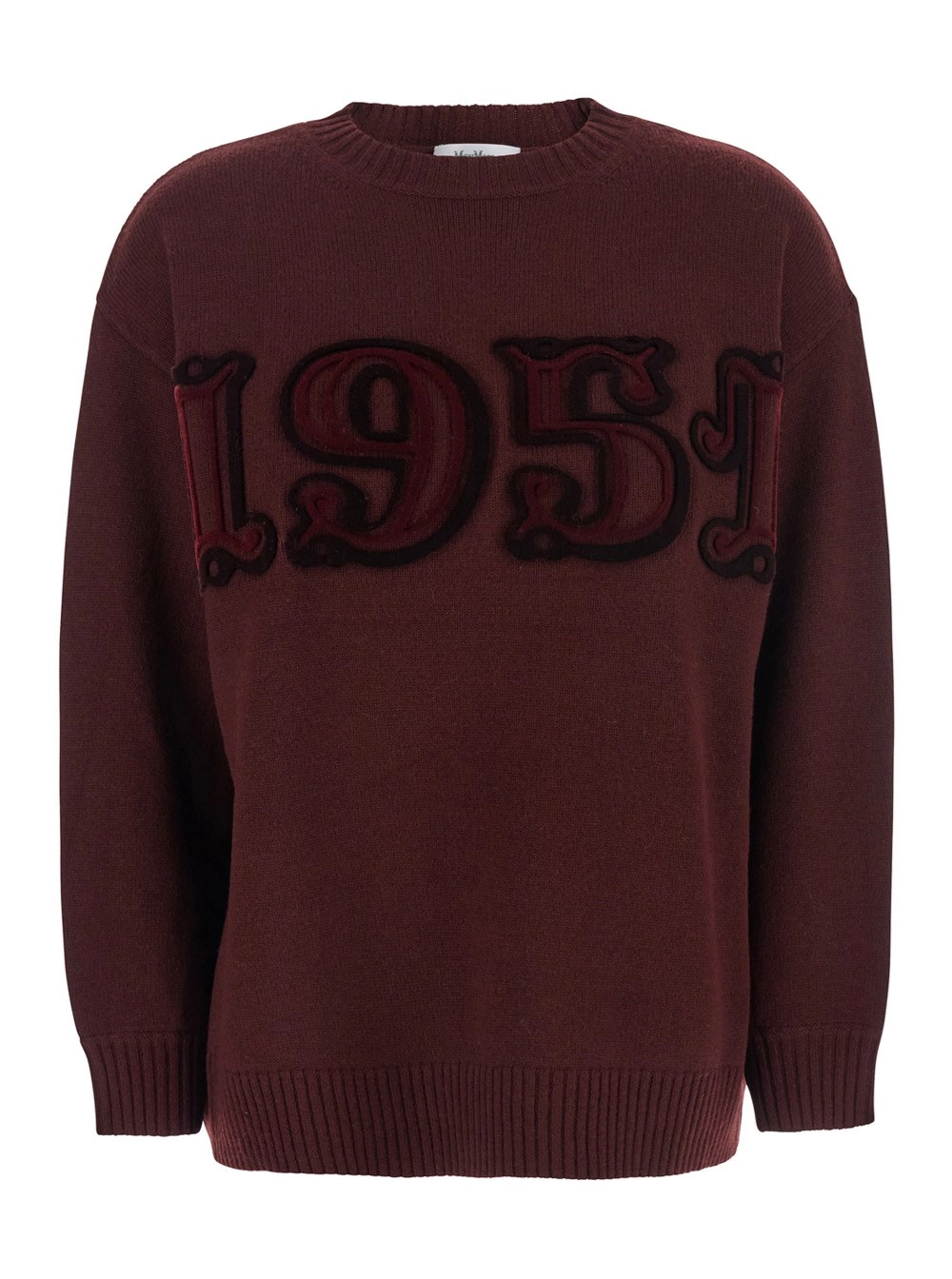 Max Mara Maglione Girocollo con Ricamo sul Fronte in Misto Lana e Cashmere Bordeaux Donna