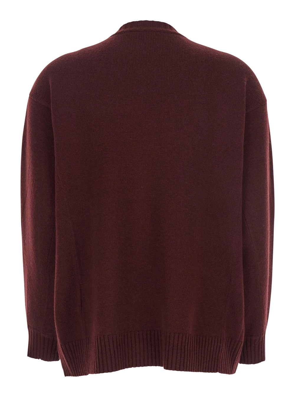 Max Mara Maglione Girocollo con Ricamo sul Fronte in Misto Lana e Cashmere Bordeaux Donna, view 2