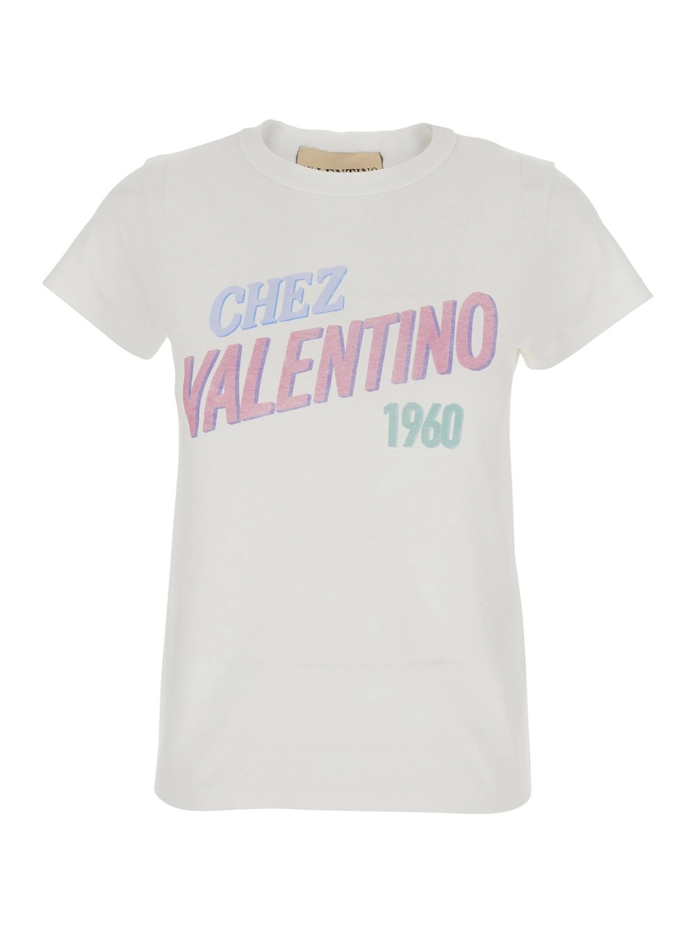 Valentino T-Shirt Girocollo con Maxi Logo Lettering sul Fronte in Cotone Bianca Donna