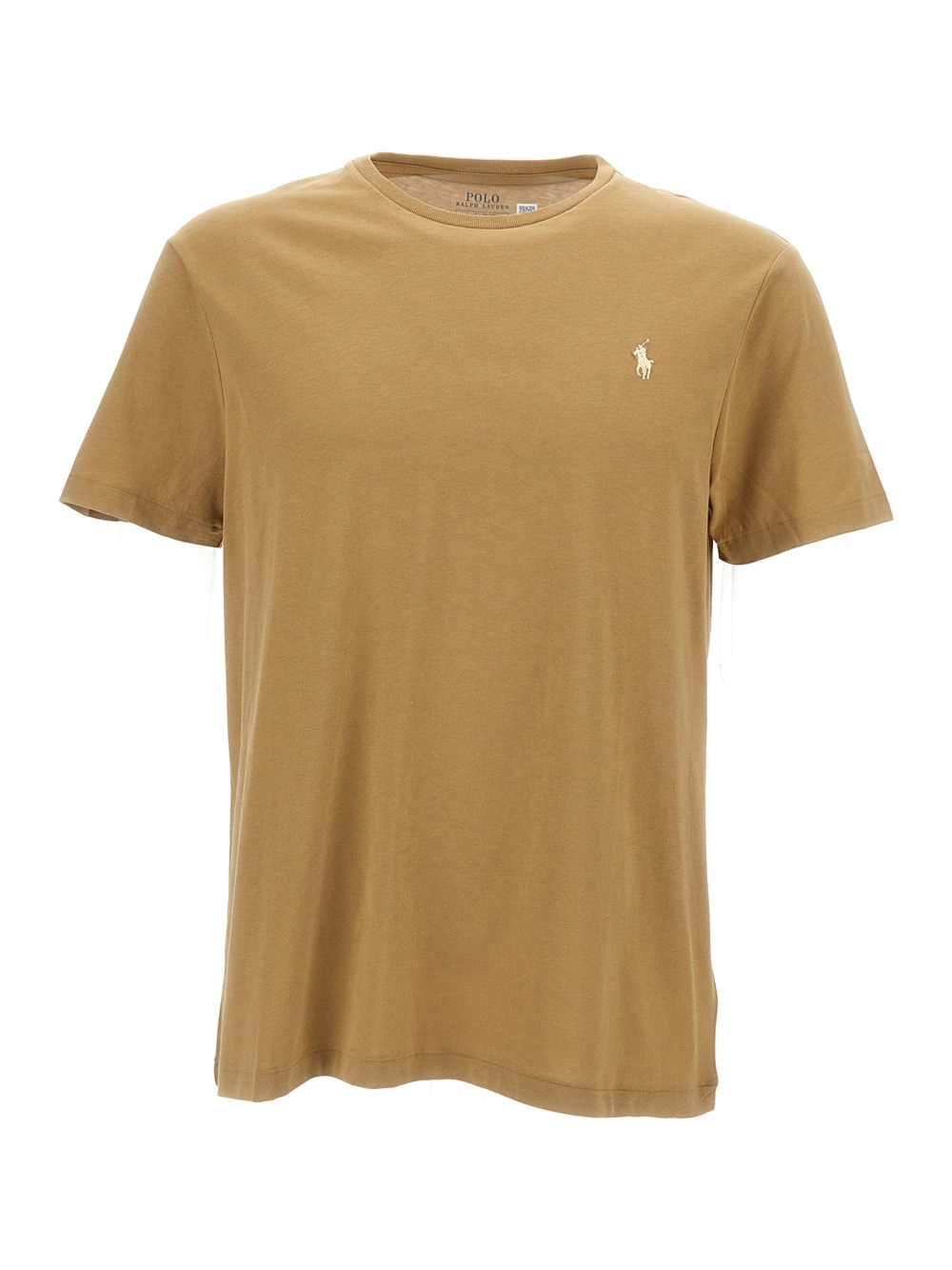 Polo Ralph Lauren T-Shirt Girocollo con Ricamo Cavallino in Jersey di Cotone Beige Uomo