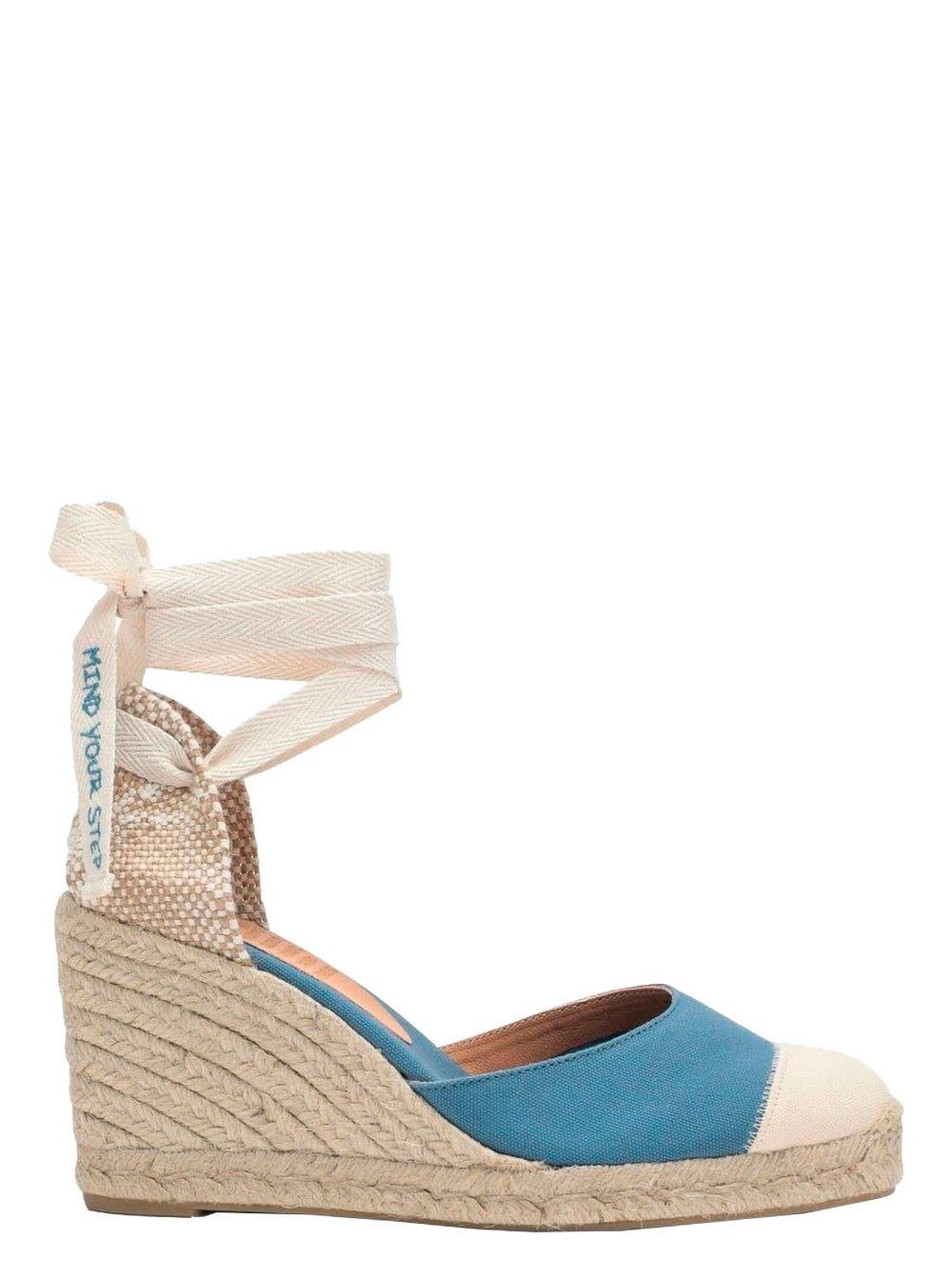 Castañer Sandali Carina Espadrillas con Zeppa Azzurri in Cotone Donna