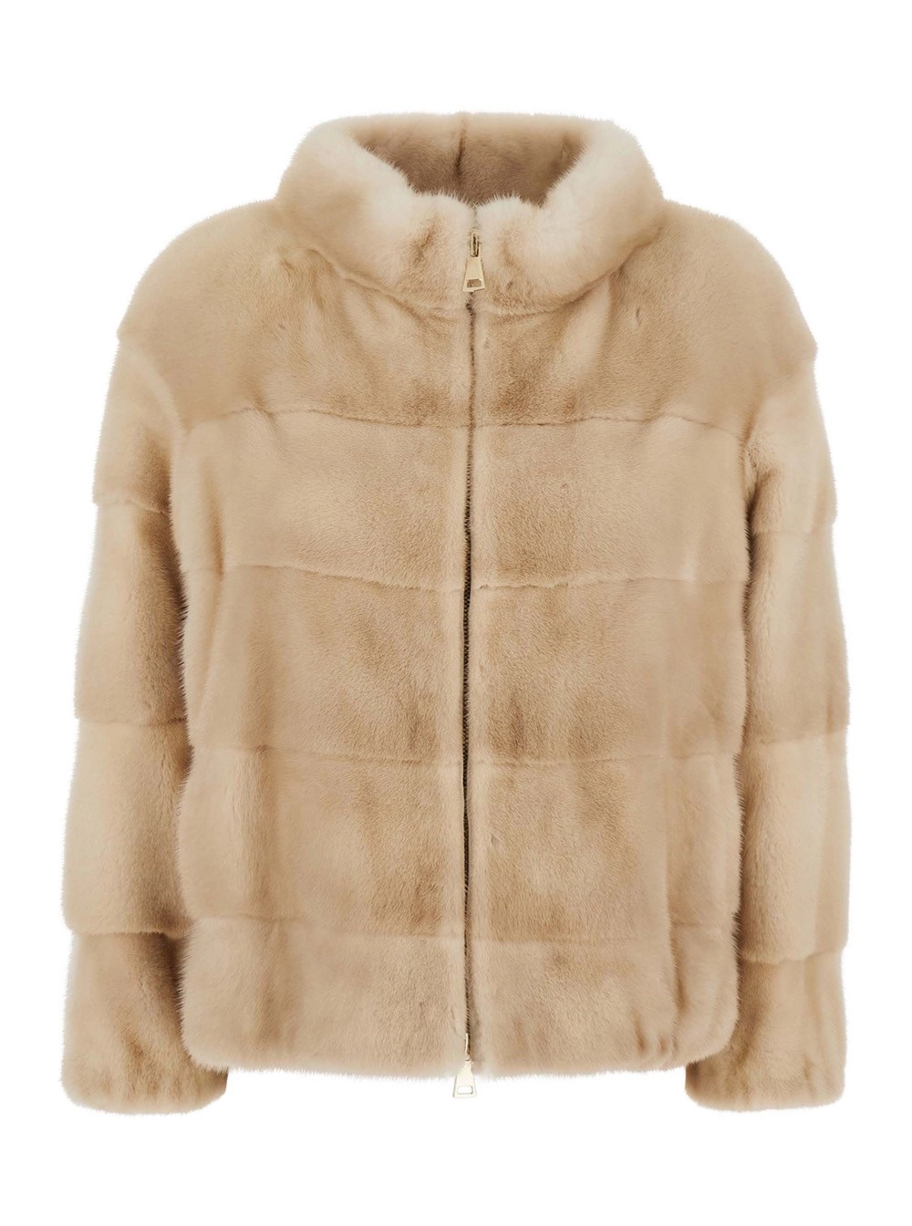 Suprema Giubbotto pelliccia con collo rialzato e chiusura con zip in pelliccia beige Donna