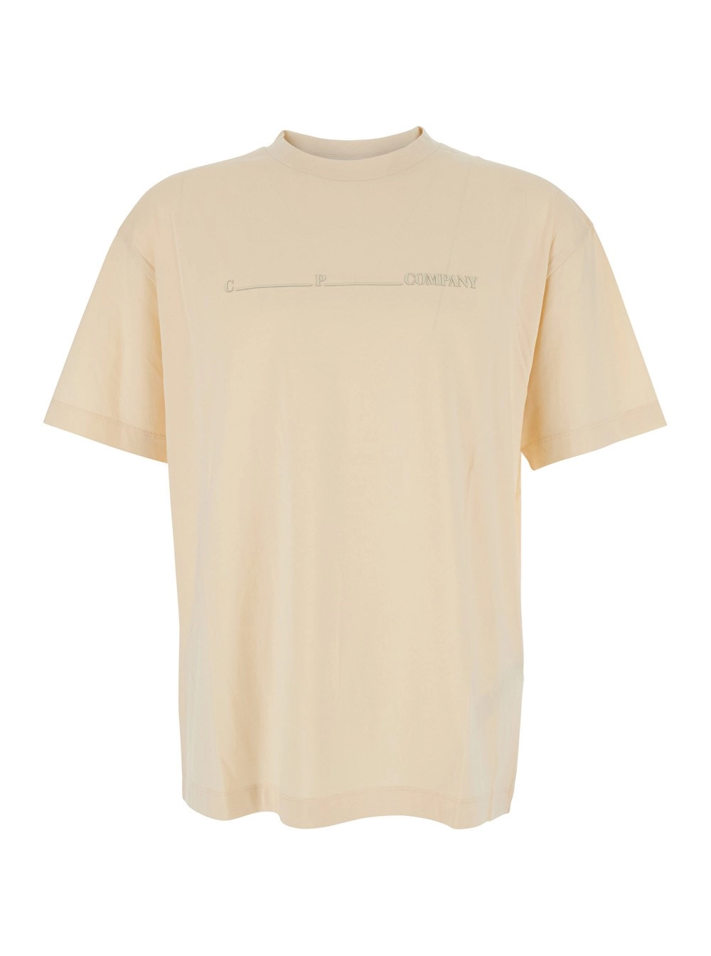 C.P. Company T-Shirt con Logo sul Fronte in Cotone Beige Uomo