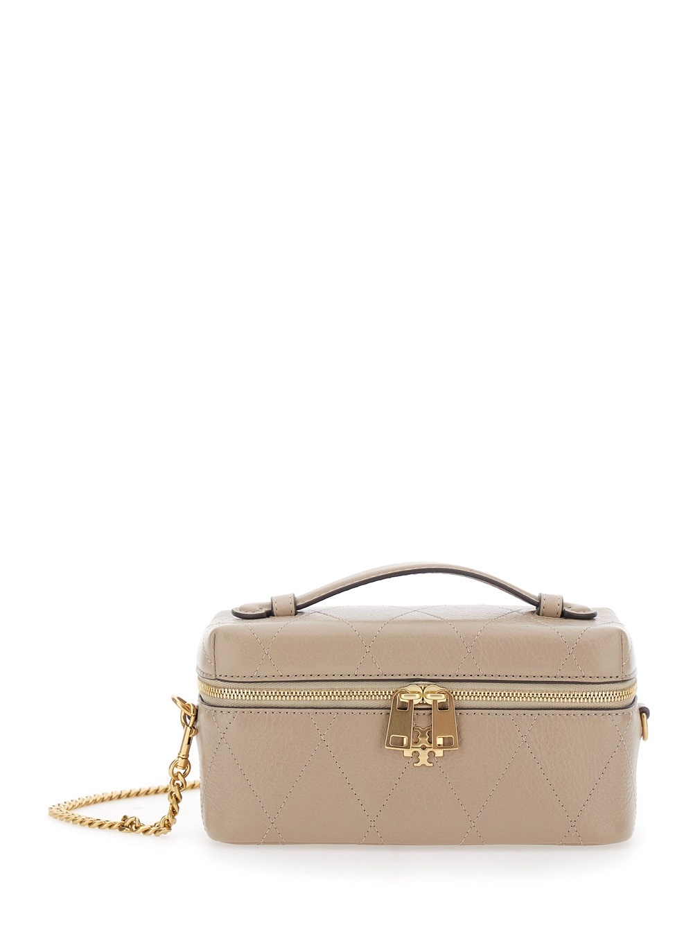 Tory Burch Vanity Case 'Charlie' con Tracolla Regolabile e Removibile e Placca Logo sul Fronte in Pelle Trapuntata Grigio Donna
