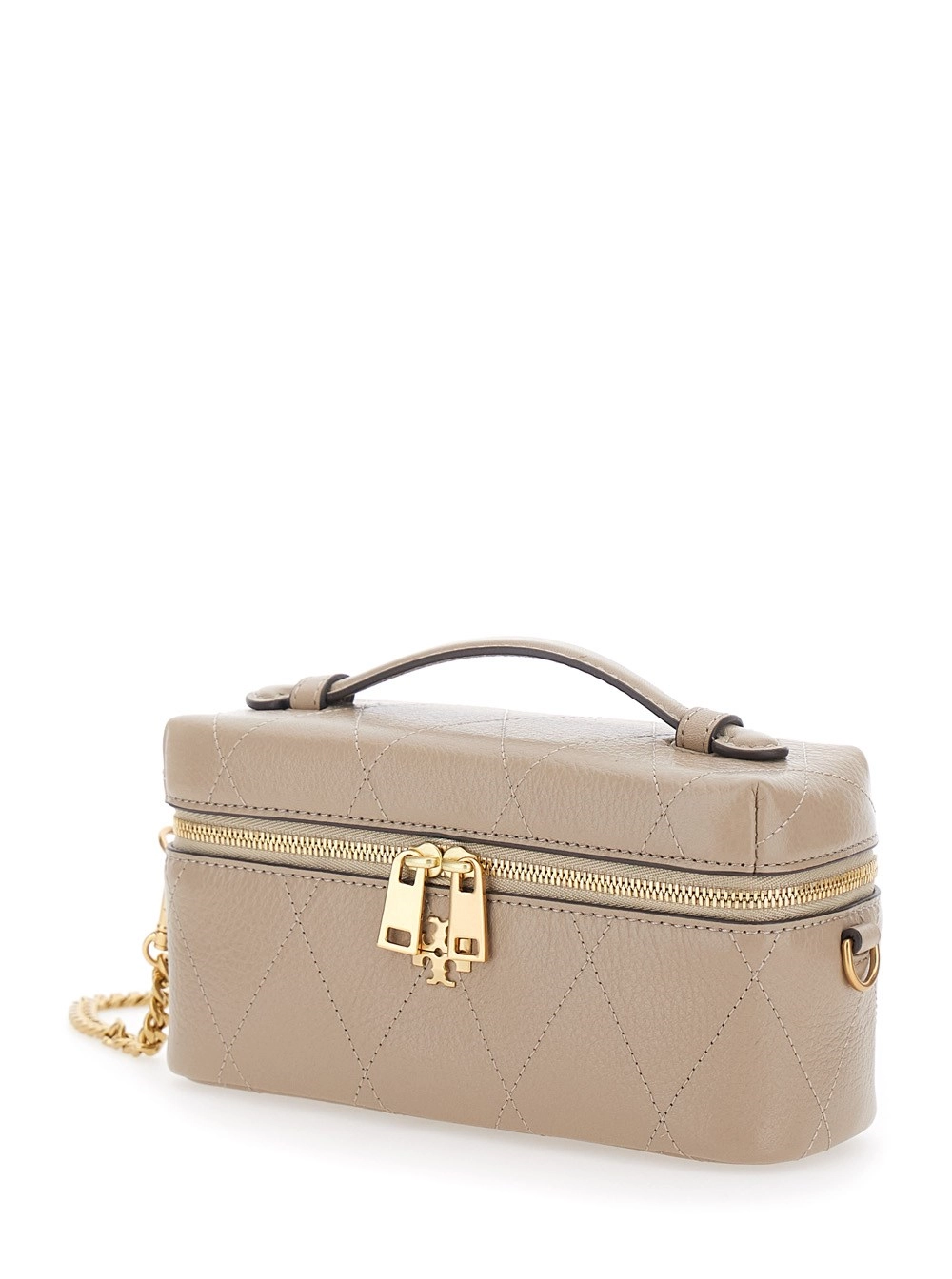 Tory Burch Vanity Case 'Charlie' con Tracolla Regolabile e Removibile e Placca Logo sul Fronte in Pelle Trapuntata Grigio Donna, view 2