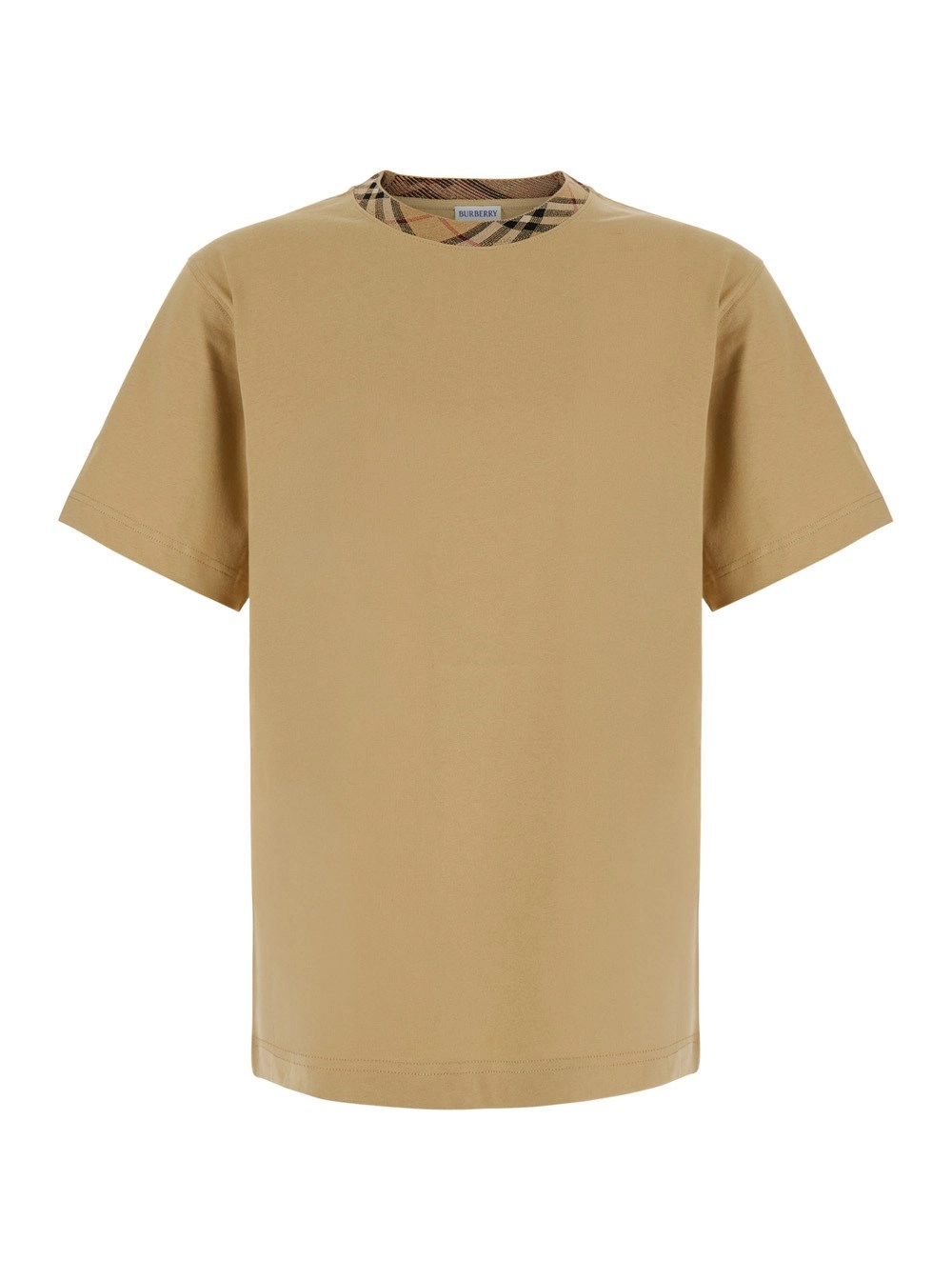 Burberry Tshirt 'RYAN' con colletto con motivo Check in cotone beige uomo