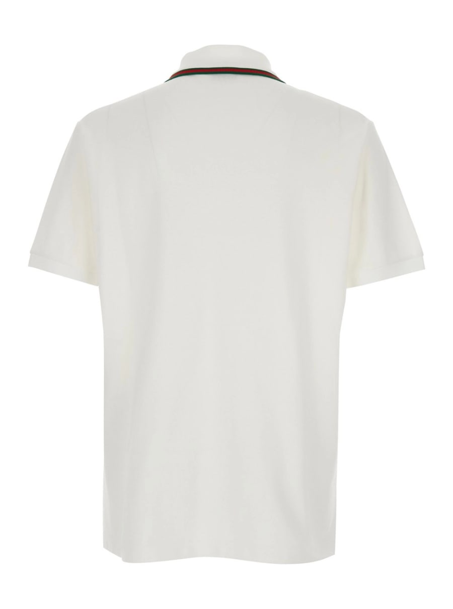 Gucci Polo con Colletto Web e Maniche Corte in Cotone Bianca Uomo, view 2