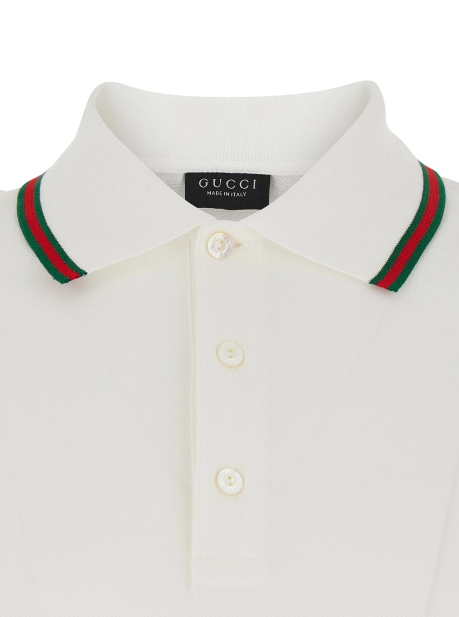 Gucci Polo con Colletto Web e Maniche Corte in Cotone Bianca Uomo, view 3