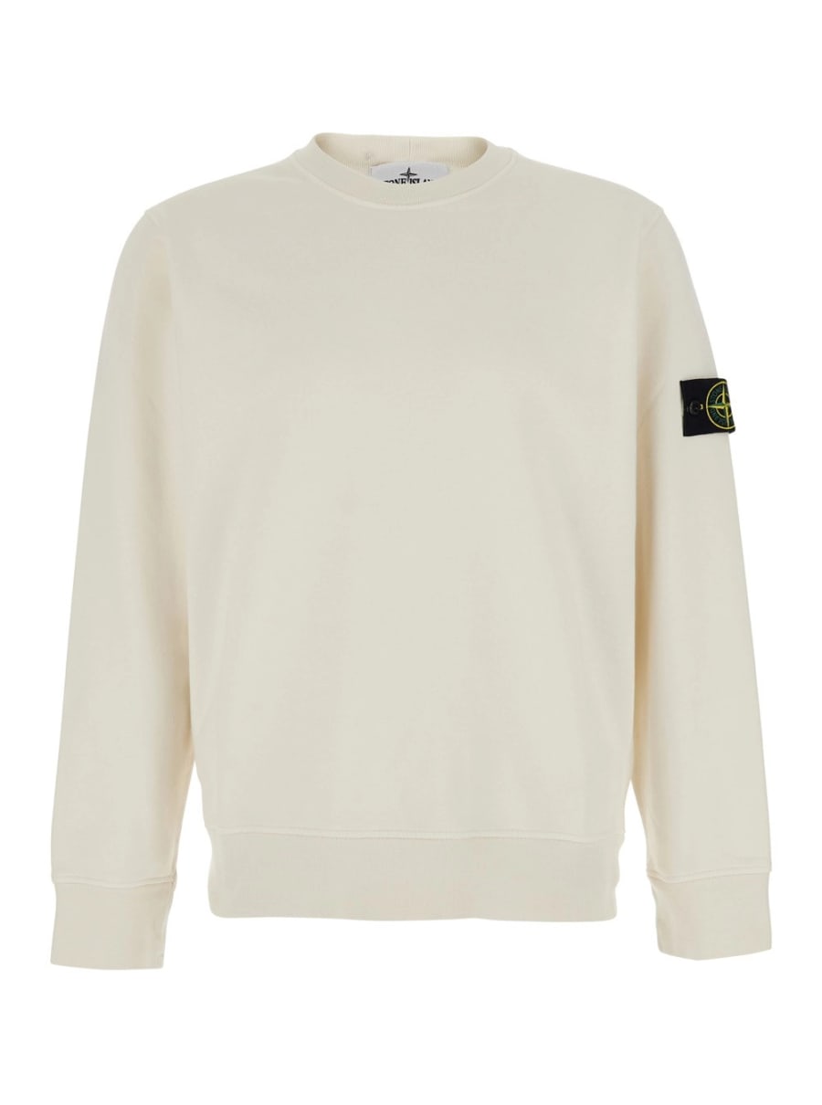 Stone Island Felpa con Cappuccio Fisso e Logo sul Fronte in Bianco