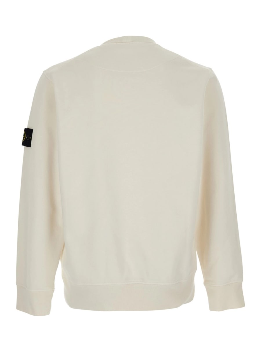 Stone Island Felpa con Cappuccio Fisso e Logo sul Fronte in Bianco, view 2