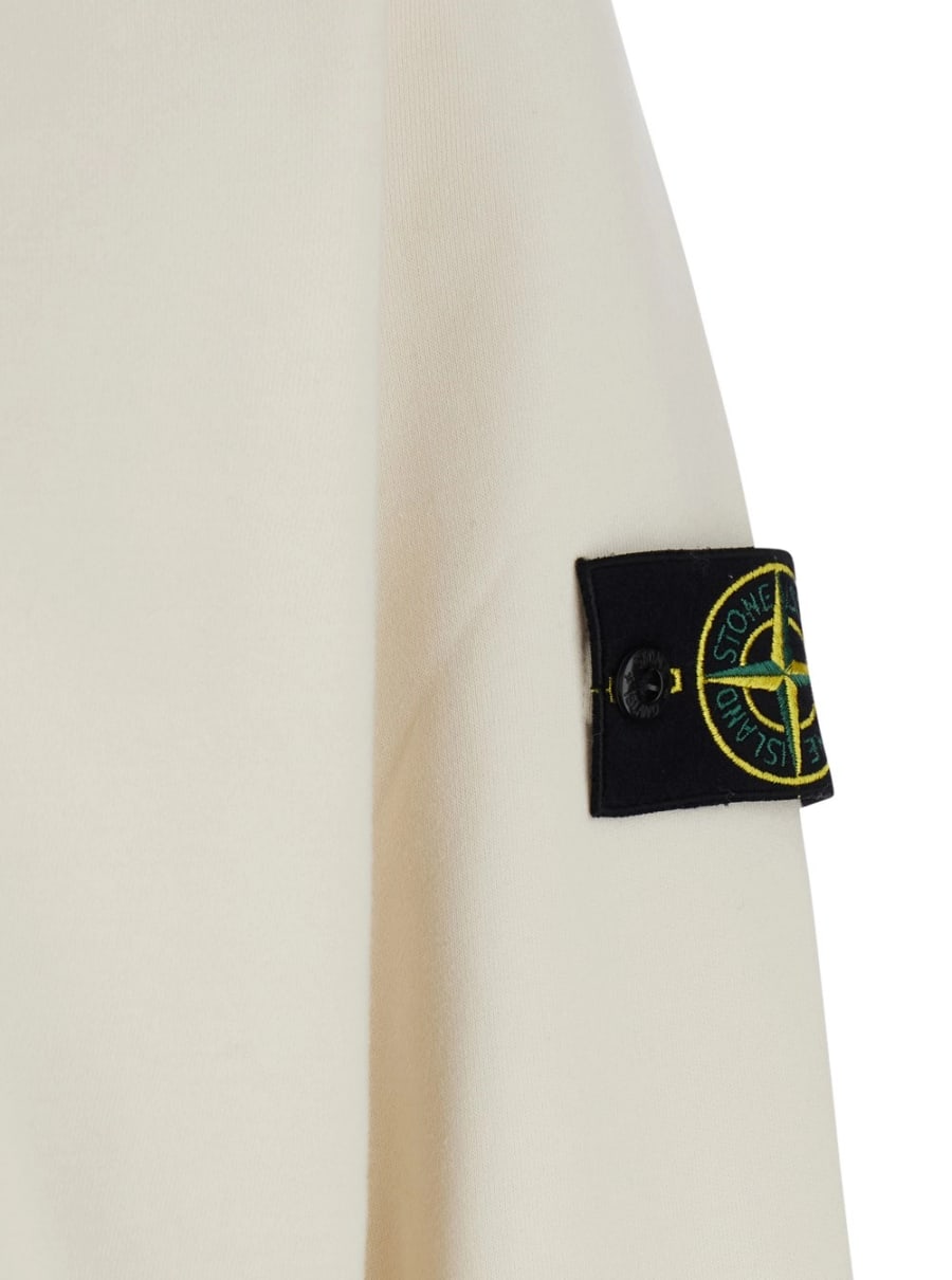 Stone Island Felpa con Cappuccio Fisso e Logo sul Fronte in Bianco, view 3