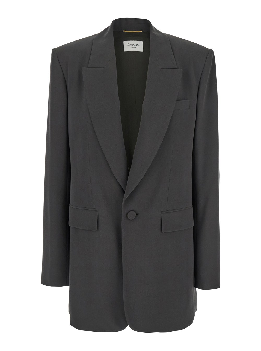 Saint Laurent Giacca Monopetto con Revers a Lancia Seta Grigia Donna