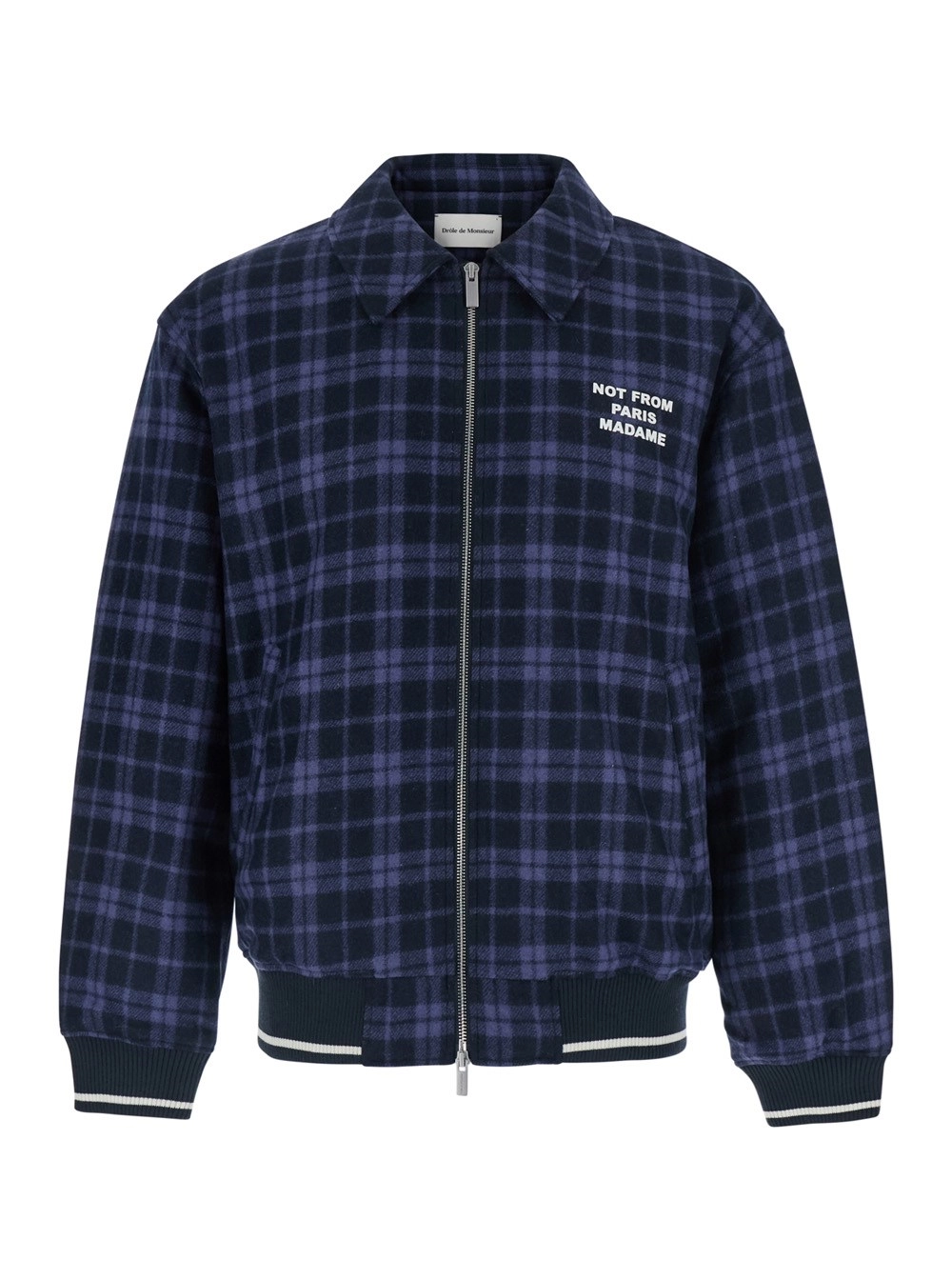Drôle de monsieur Giubbotto con colletto classico e motivo check all-over in misto lana blu uomo