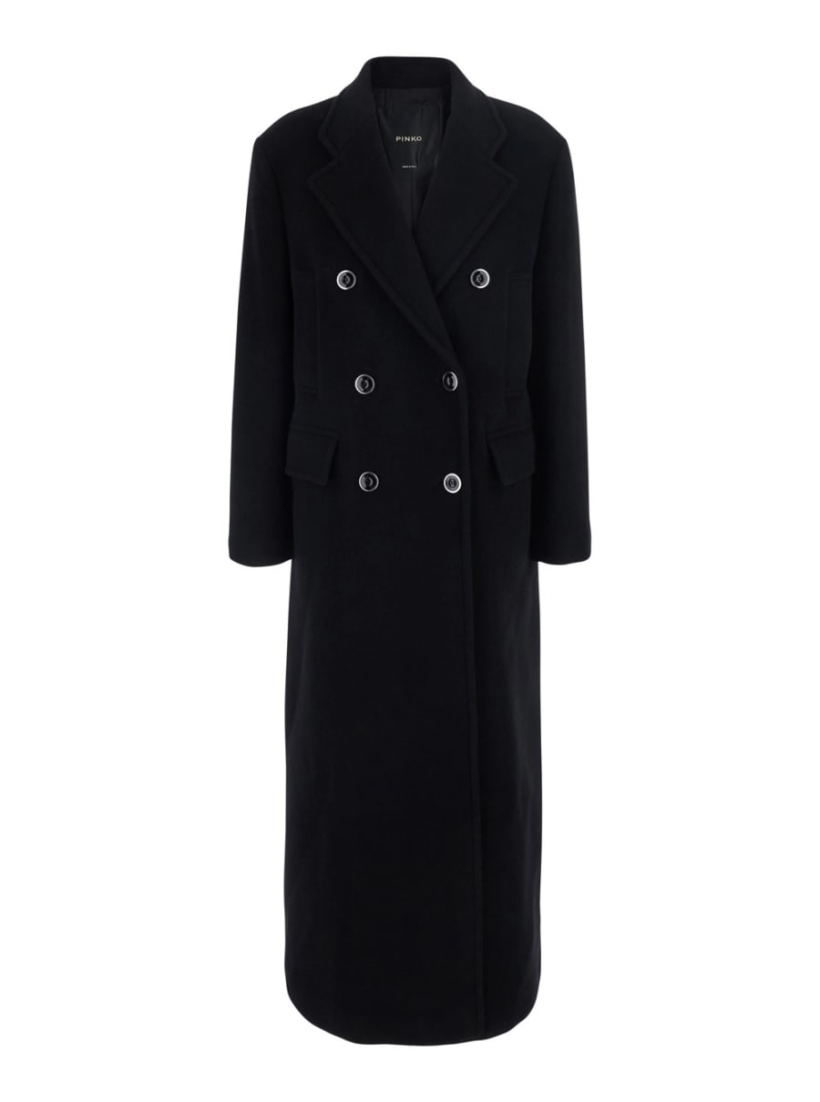 Pinko Cappotto doppiopetto con revers classici in Lana nero donna