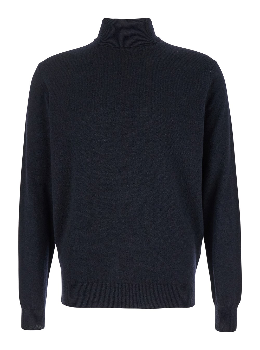 Leplain Maglia a Collo Alto con maniche lunghe in Misto Lana Merino e Seta Blu Scuro Uomo