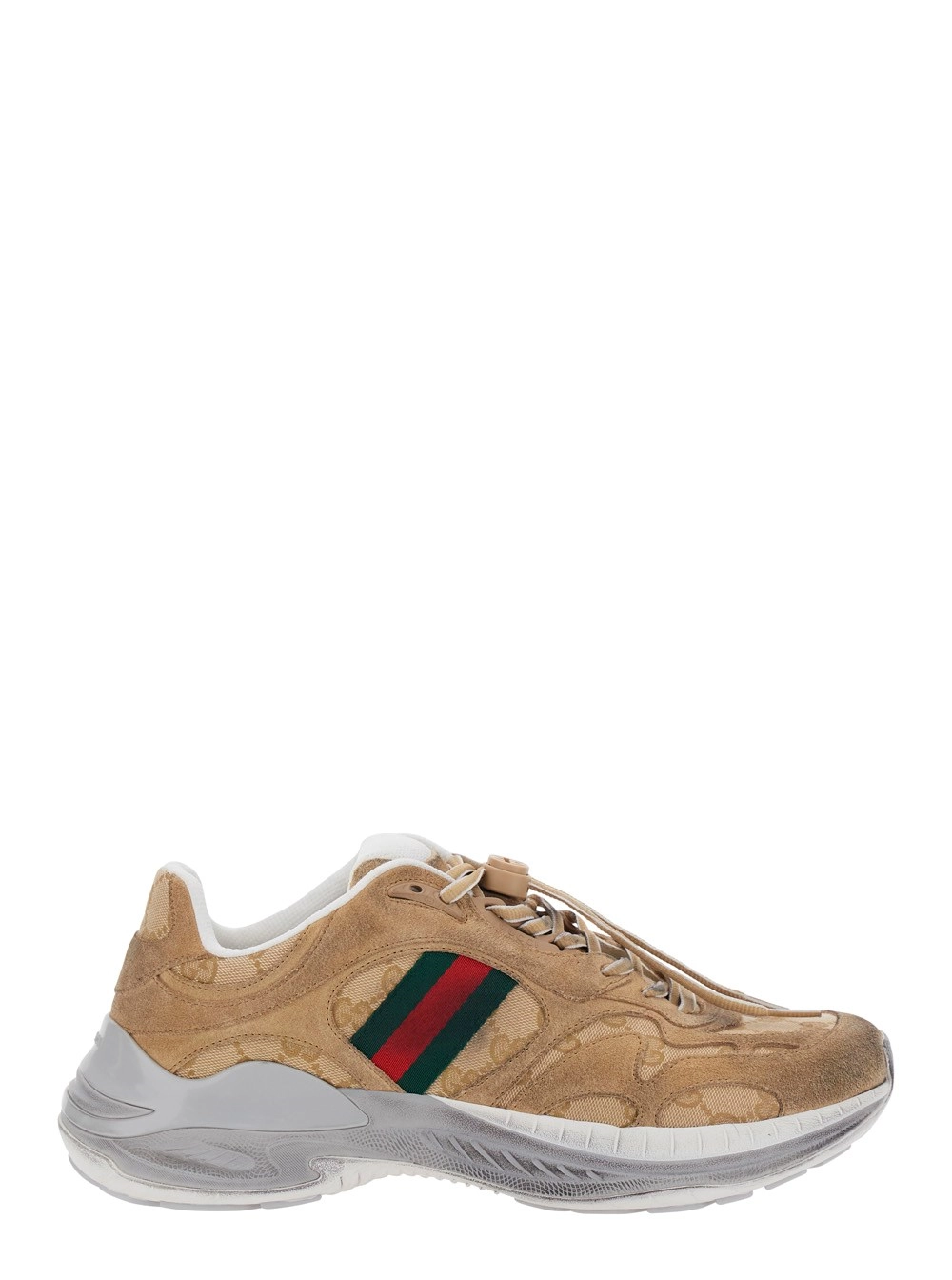 Gucci Sneaker 'Gucci 2.0' Low Top con Dettaglio Web sul Lato in Pelle Scamosciata e Tessuto GG Supreme Beige Uomo