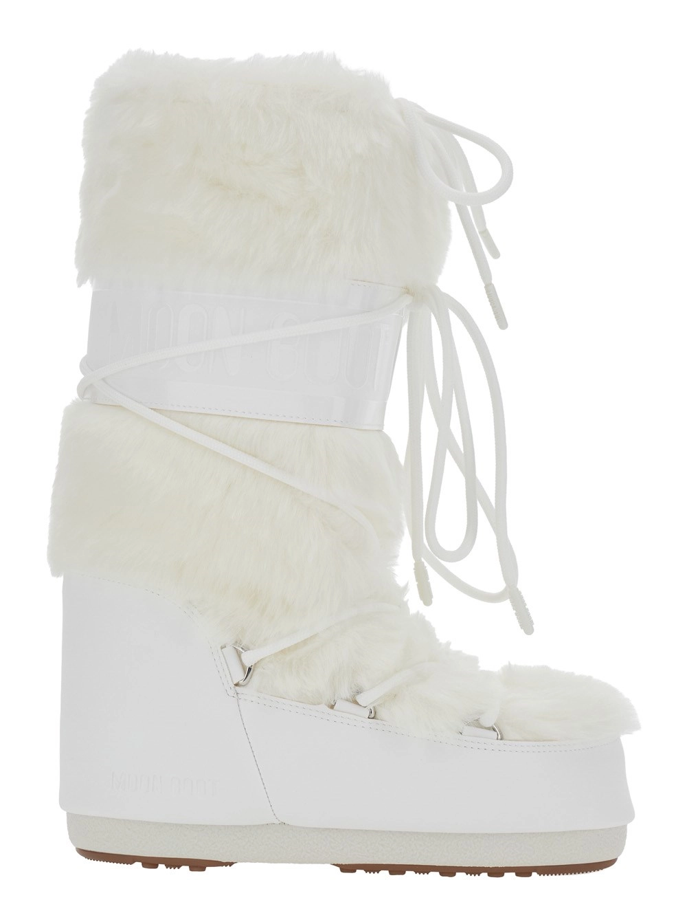 Moon boot Stivali da Neve 'Icon Fur' con Maxi Stampa Logo sul Lato e dettagli in eco-pelliccia in Tessuto Tecnico bianchi Donna