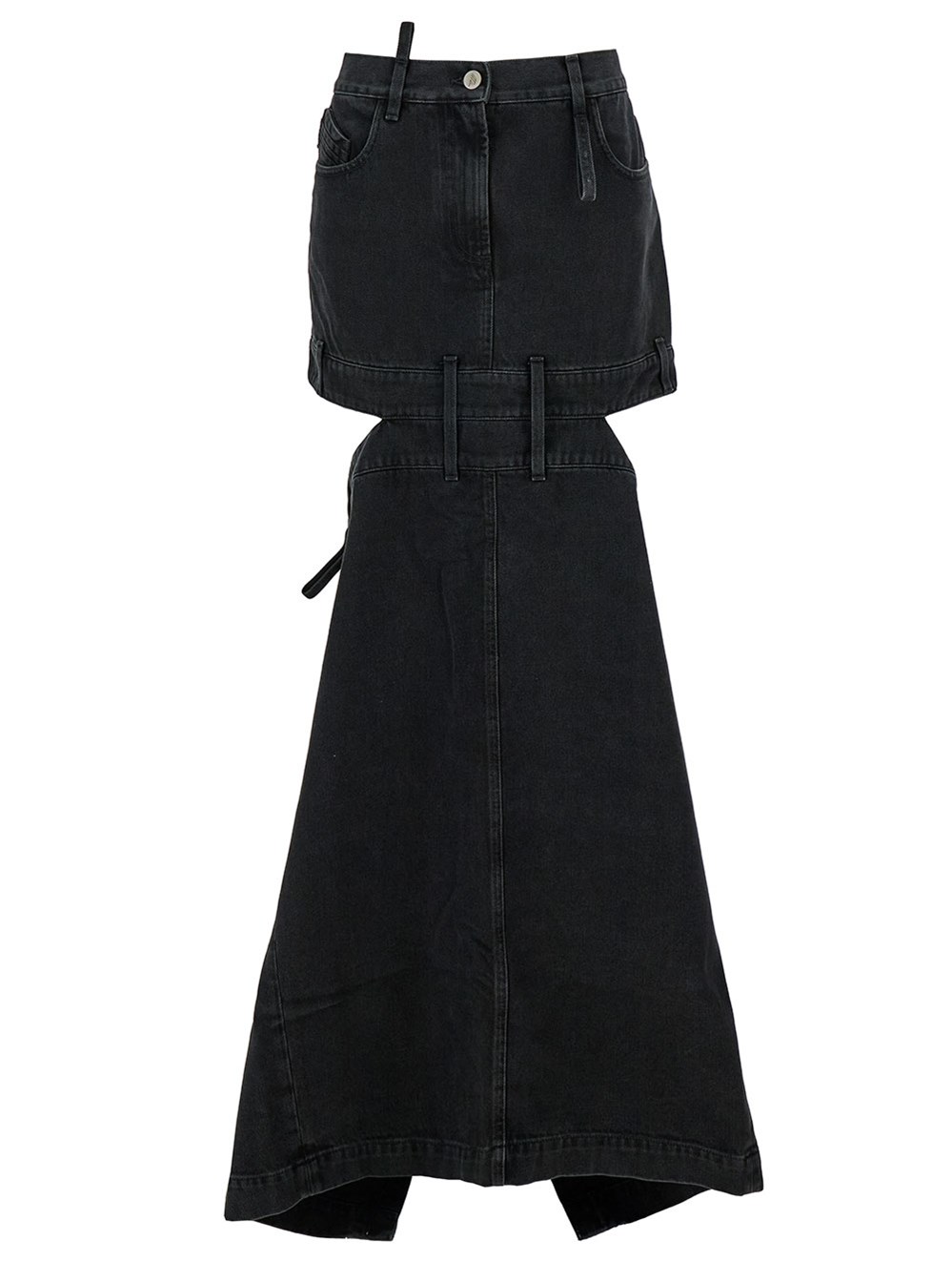 The Attico Gonna Midi con Maxi Cut-Out in Denim Nero Donna