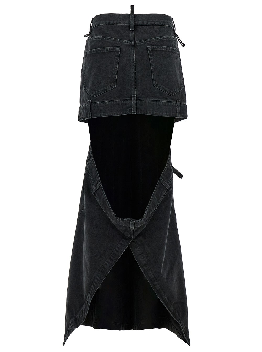 The Attico Gonna Midi con Maxi Cut-Out in Denim Nero Donna, view 2