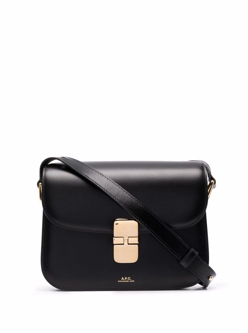 A.P.C. Borsa a Tracolla 'Grace' Piccola con Tracolla Regolabile e Logo Lettering Impresso sul Fronte in Pelle Nera Donna