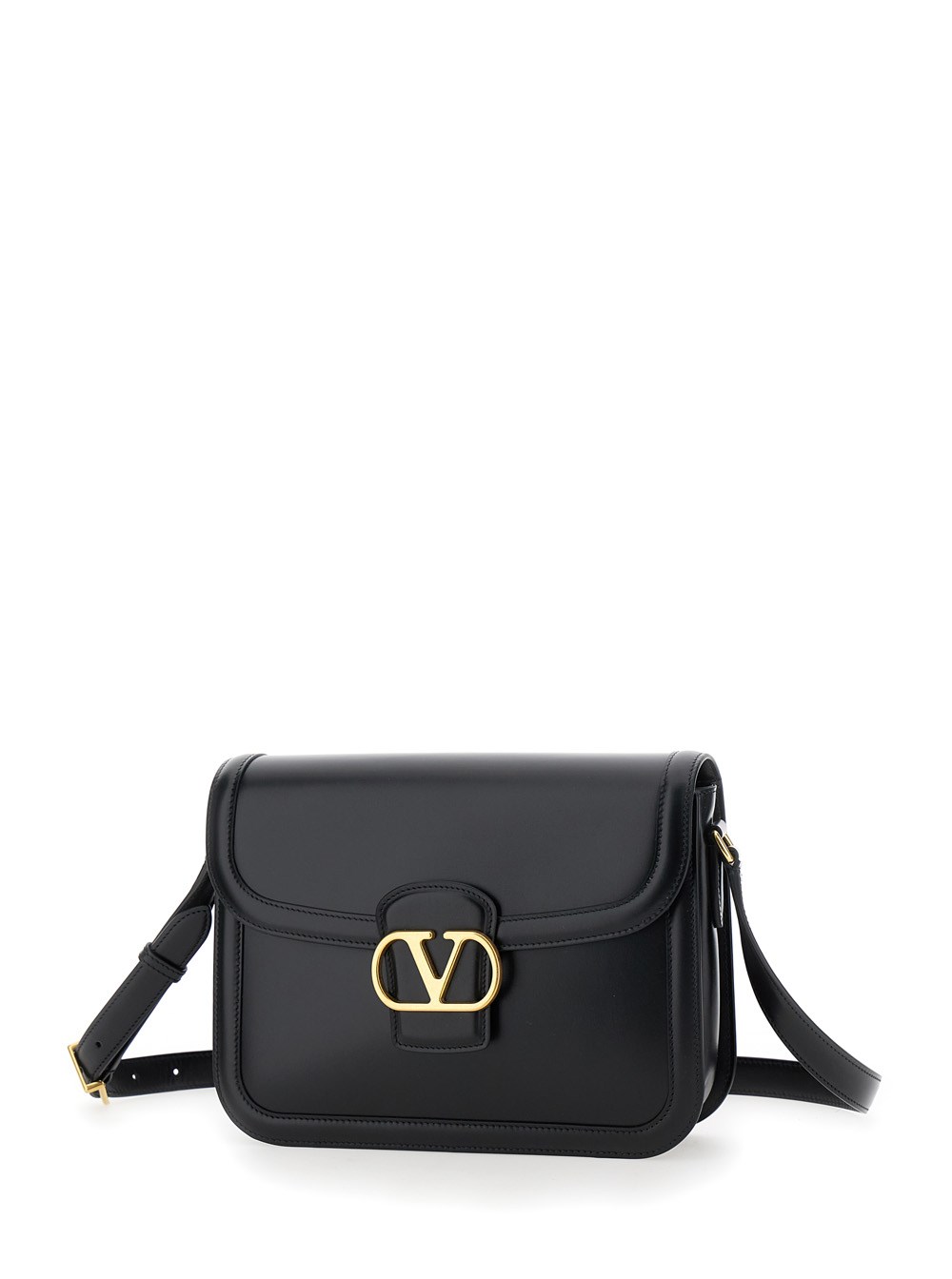 Valentino Garavani Borsa a Tracolla con Dettaglio VLogo sul Fronte in Pelle Nera Uomo, view 2