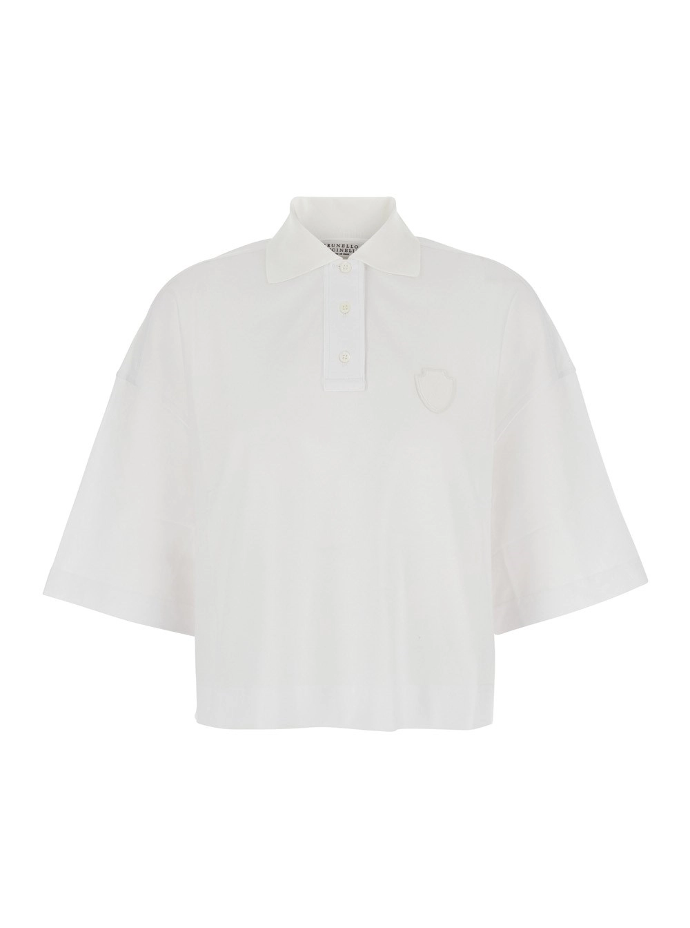 Brunello Cucinelli Polo con Patch logo sul Fronte in Cotone Bianca Donna
