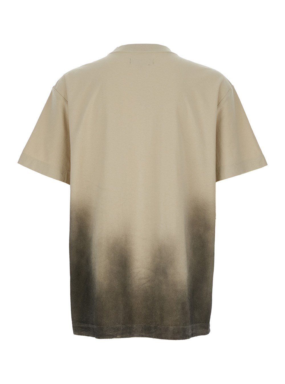Purple brand T-Shirt Girocollo con Stampa Logo sul Fronte e Design Sbiadito in Cotone Beige Uomo, view 2
