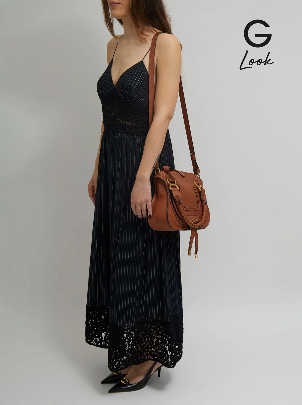 Chloé Borsa a Mano 'Mercie' con Logo Impresso sul Fronte in Pelle Marrone Donna, view 2