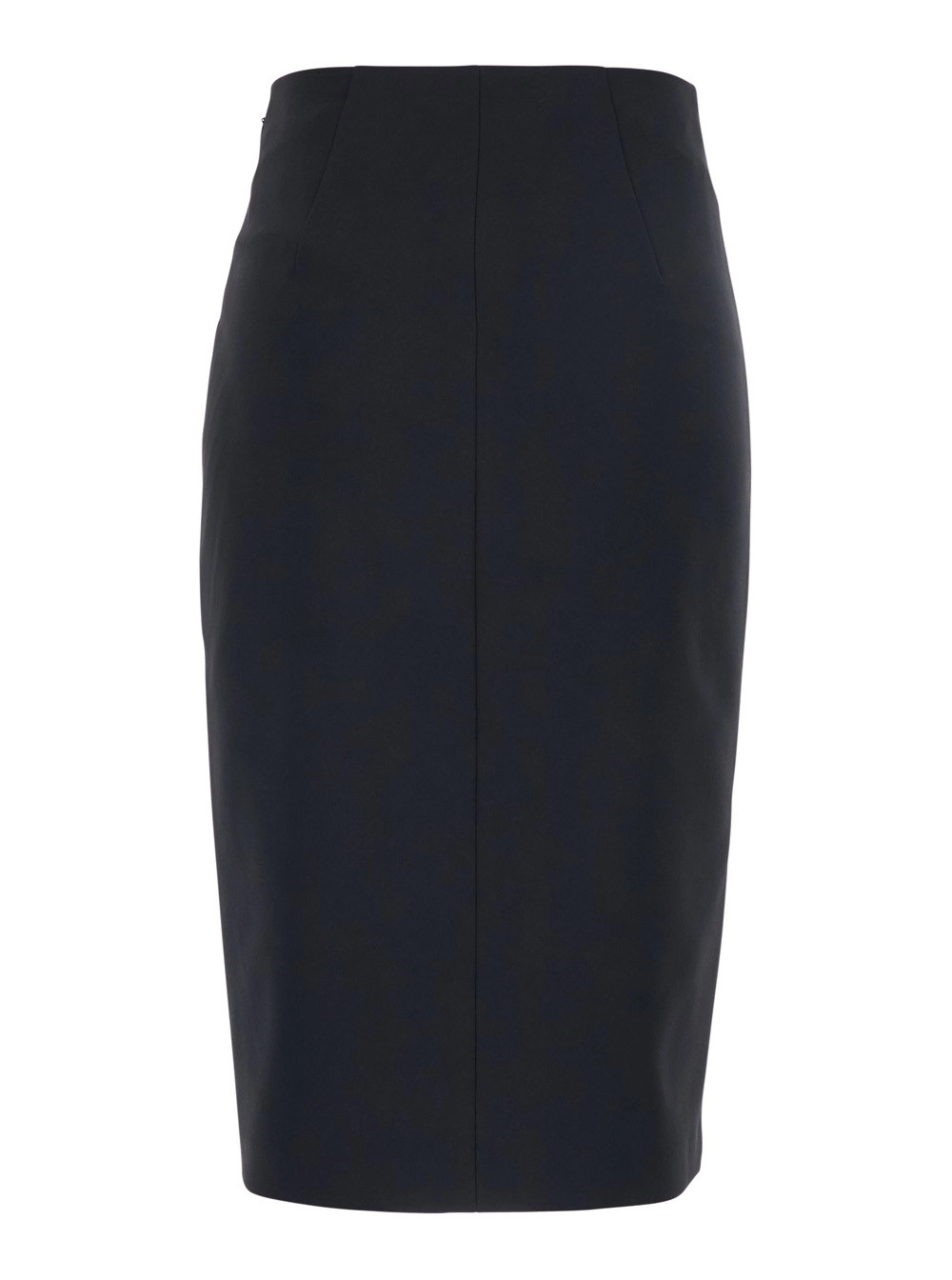 Elisabetta Franchi Gonna Midi con Spacco Laterale e Cut-Out con Placca Logo in Tessuto Tecnico Nera Donna, view 2