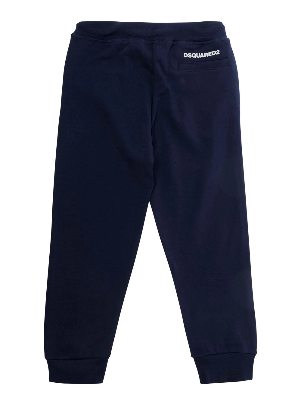 Dsquared2 kids Pantaloni con vita elasticizzata con coulisse e logo lettering sul retro in cotone blu bambino, view 2