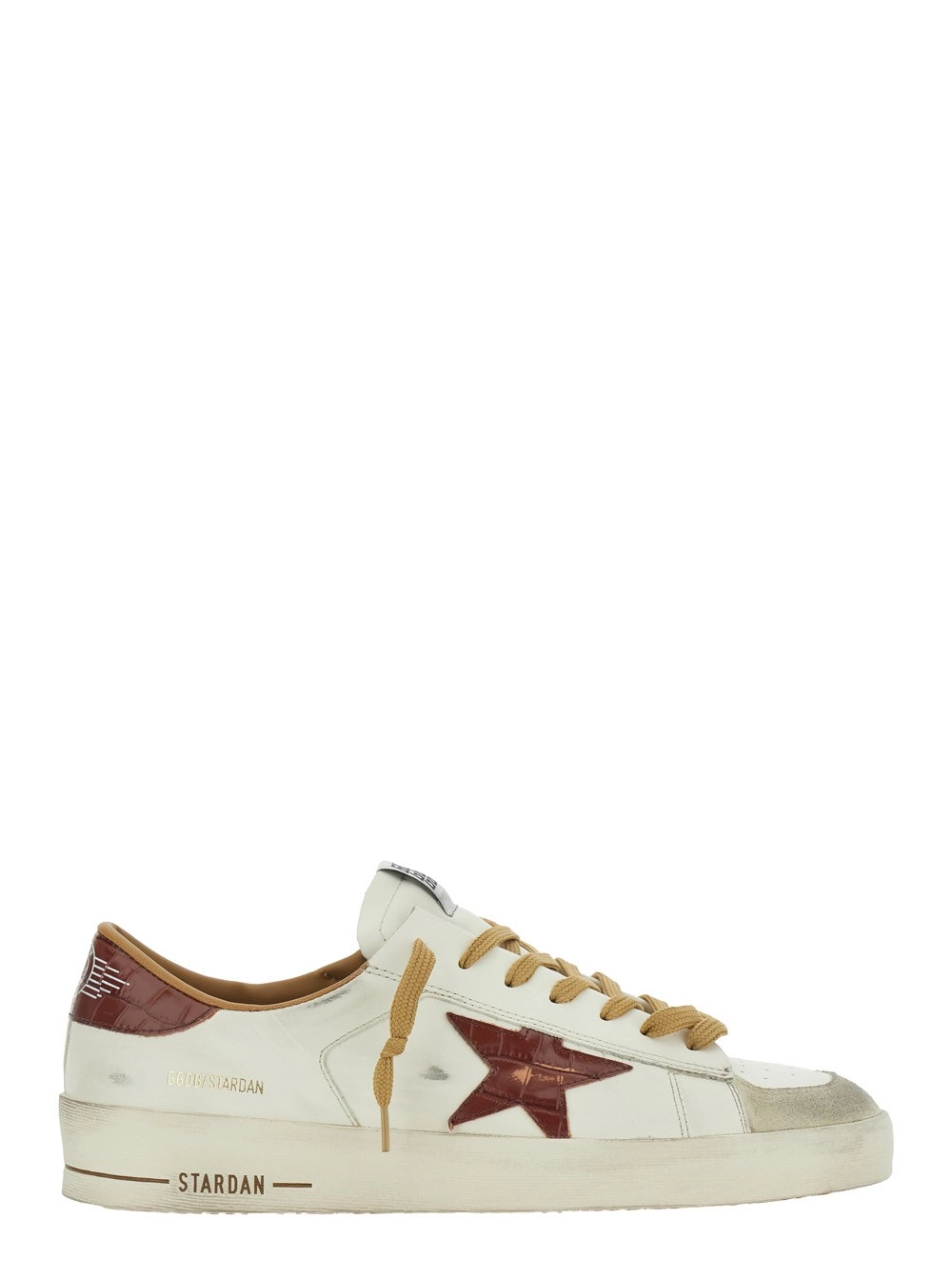 Golden Goose Sneaker 'Stardan' Low Top con Patch a Stella sul Lato e Patch Logo sulla Linguetta in Pelle Bianca Uomo