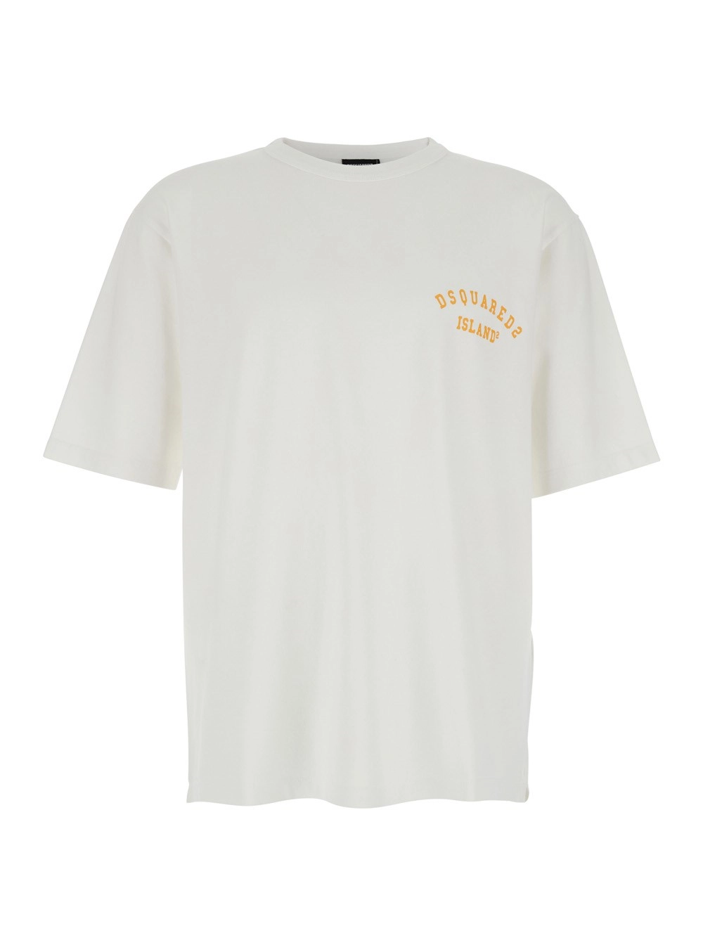 Dsquared2 T-Shirt Girocollo con Logo Lettering sul Fronte in Cotone Bianca Uomo