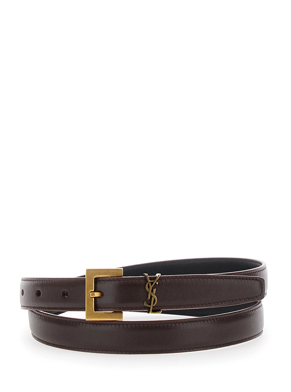 Saint Laurent Cintura con Passante Cassandre in Pelle Marrone Donna