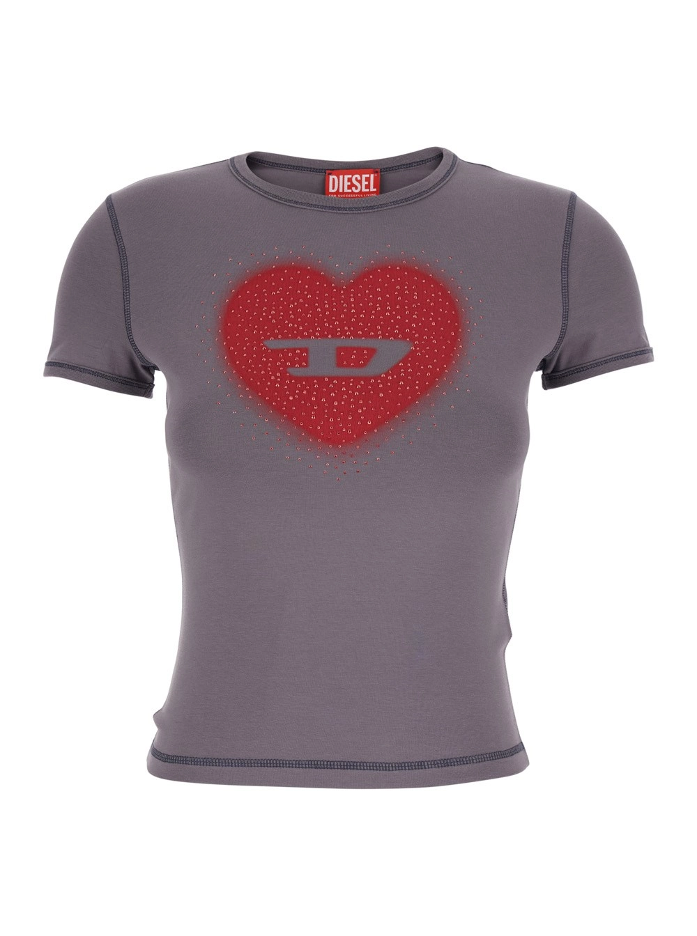 Diesel T-shirt Grigia 'T-Uncuties' con Scollo Rotondo e Logo D sul Fronte in Cotone Grigia Donna