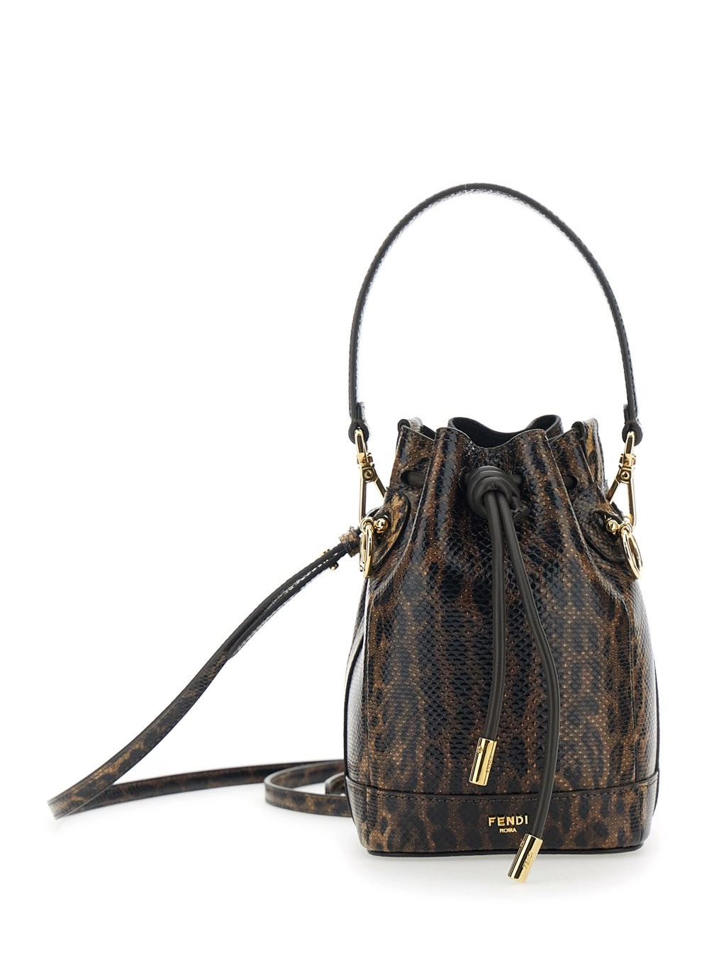 Fendi Borsa a Mano 'Mon Tresor Mini' con Tracolla Removibile e Stampa Giaguaro in Pelle Marrone Donna
