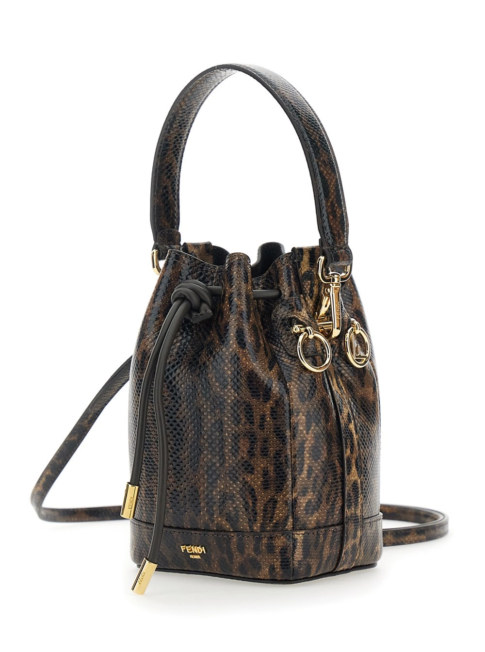 Fendi Borsa a Mano 'Mon Tresor Mini' con Tracolla Removibile e Stampa Giaguaro in Pelle Marrone Donna, view 2