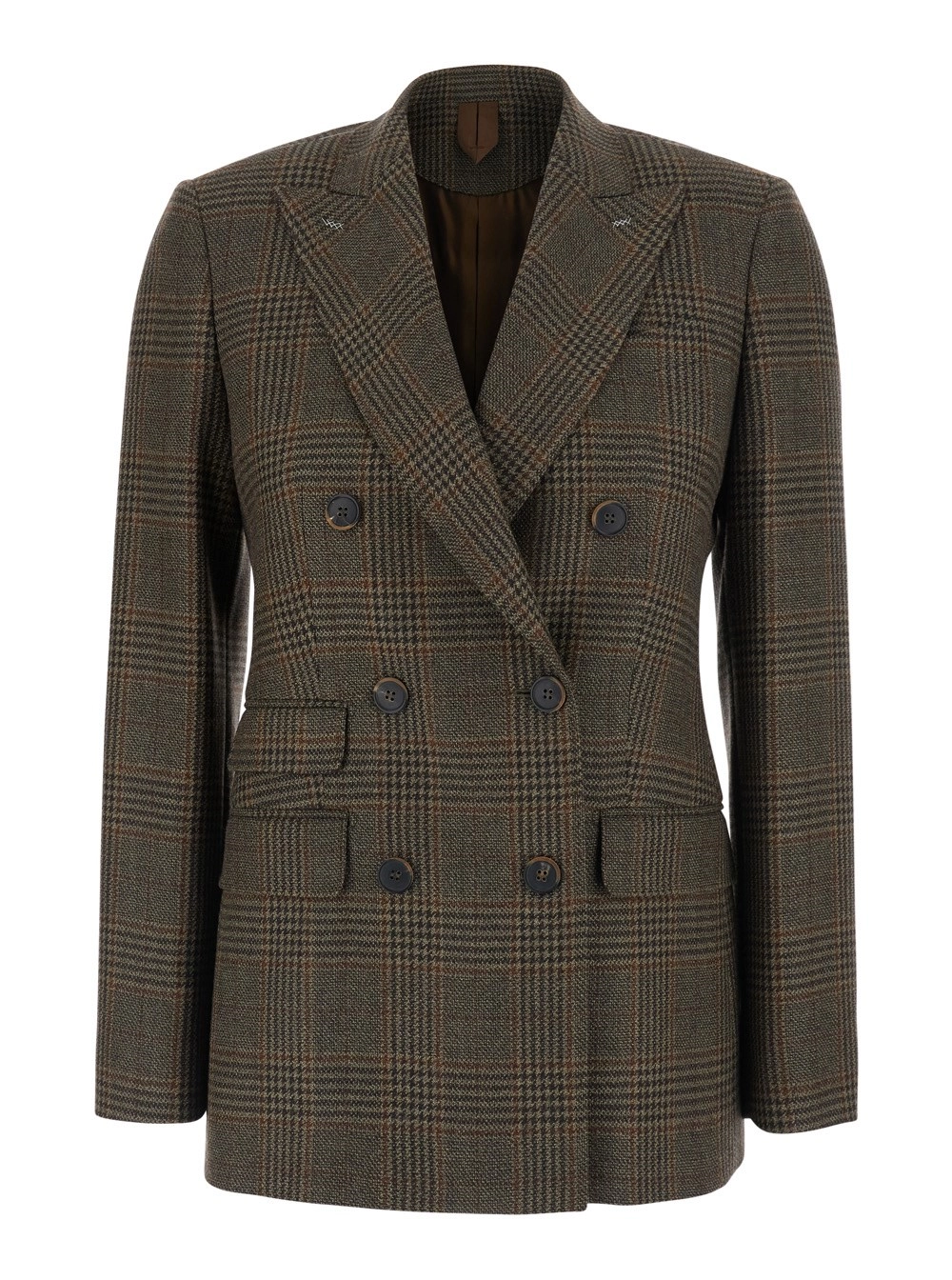Max Mara Giacca doppiopetto 'DESERTO' con revers a lancia e motivo a righe in lana marrone scuro donna