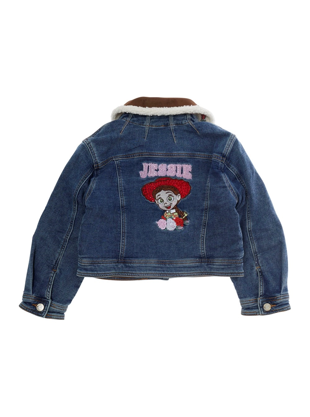 Monnalisa kids Giubbotto con colletto con ricamo e ricamo sul retro in denim blu bambina, view 2
