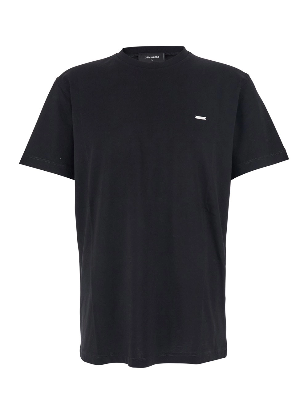 Dsquared2 T-Shirt Girocollo con Patch Logo sul Fronte in Cotone Nera Uomo
