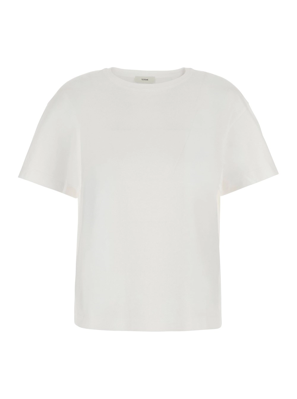 Toteme T-shirt girocollo con ricamo logo sul retro in cotone bianca donna