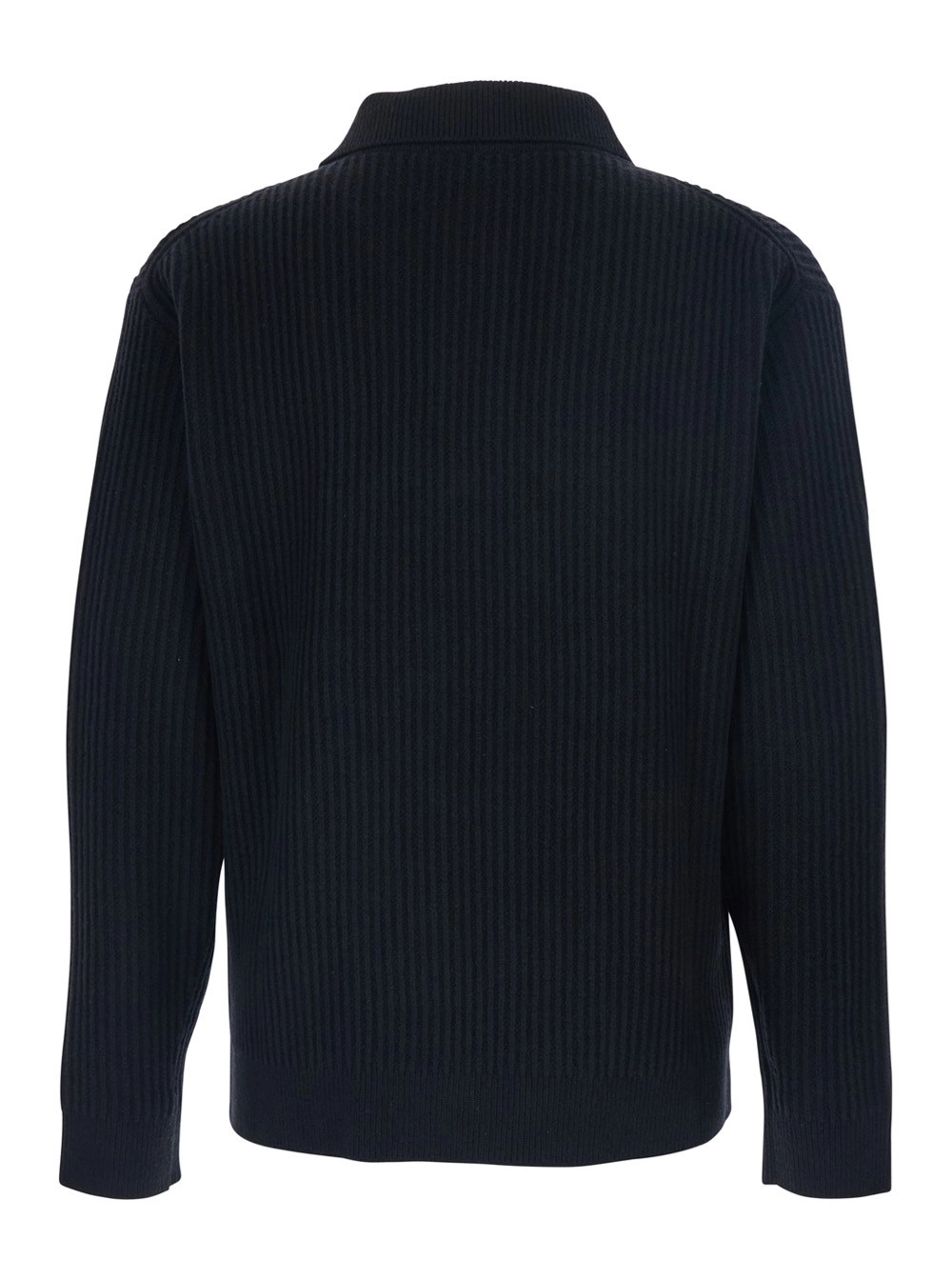 Maison kitsuné Maglione con Patch Logo sul Fronte e Deisgn a Coste in Cotone Nero Uomo, view 2