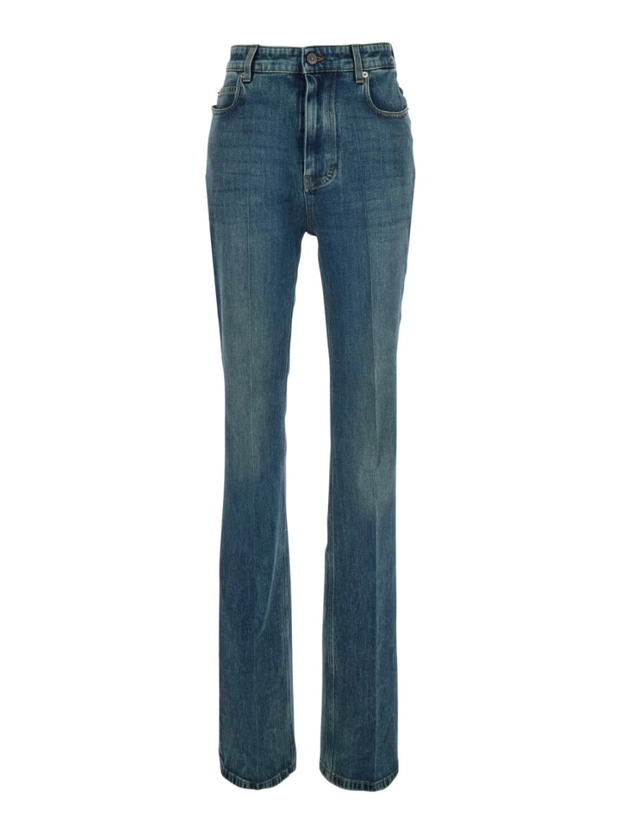 Balenciaga Jeans a vita alta con patch logo sul retro in denim blu donna