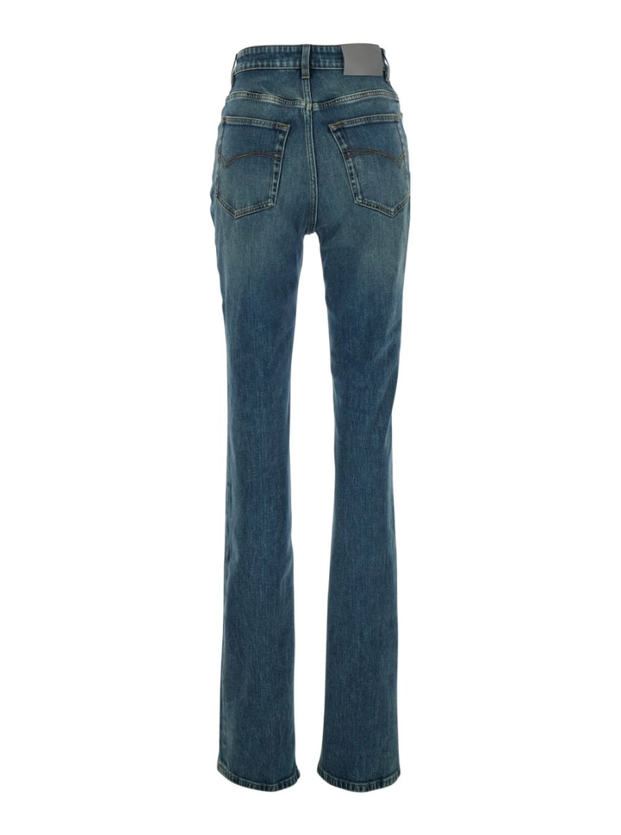Balenciaga Jeans a vita alta con patch logo sul retro in denim blu donna, view 2