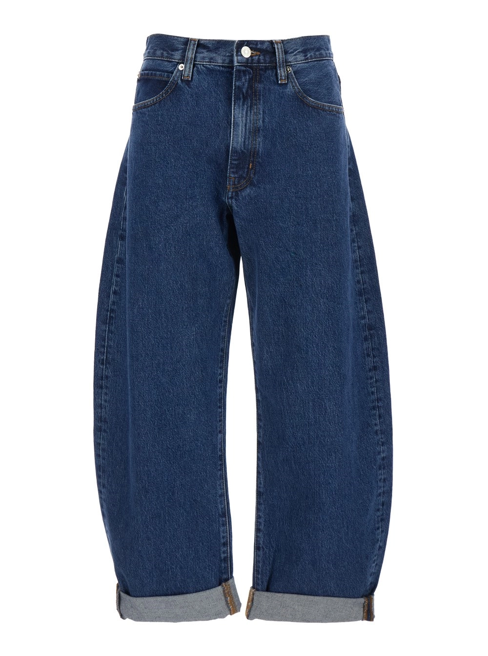 Frame Jeans 'The Bubble' con Orlo con Risvolto e Gamba Strutturata in Denim Blu Donna