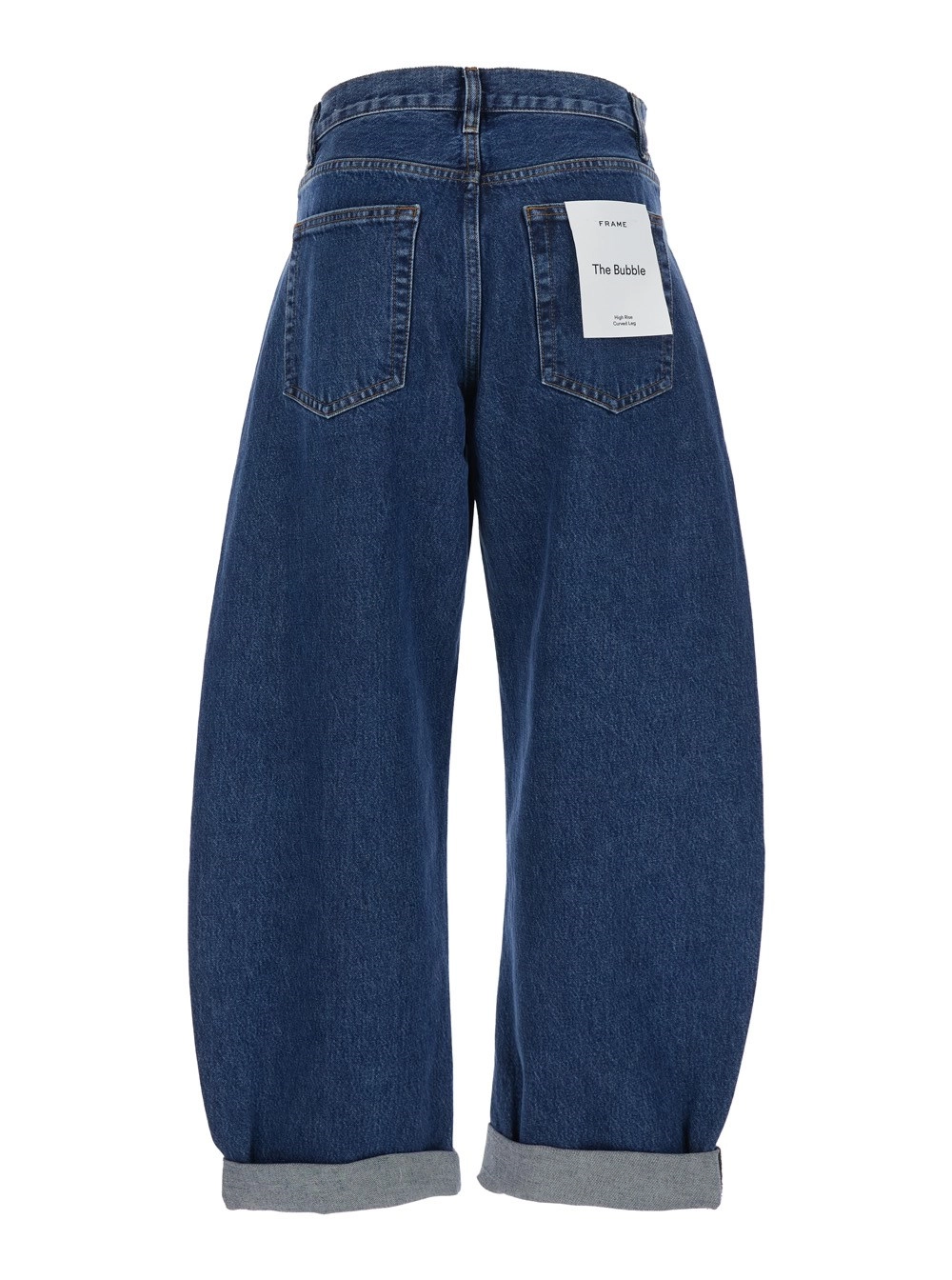 Frame Jeans 'The Bubble' con Orlo con Risvolto e Gamba Strutturata in Denim Blu Donna, view 2