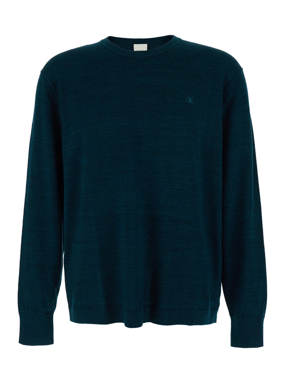 Calvin klein Maglione Girocollo con Ricamo Logo sul Fronte e Spalle Scese in Lana Blu Uomo