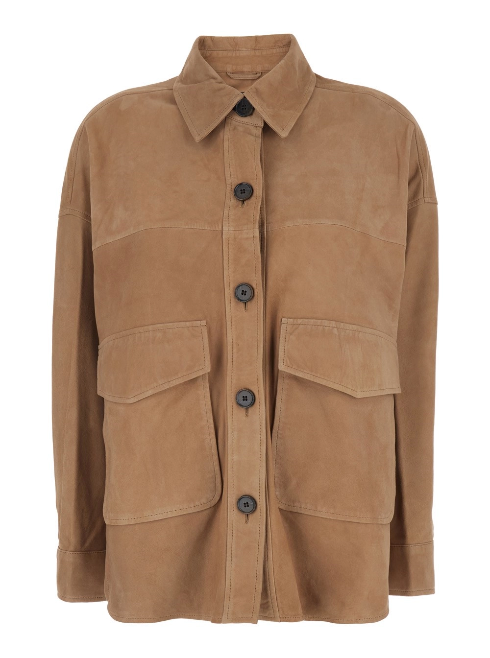 Arma Giubbotto 'Kaylee' con Colletto Classico e Tasche Applicate sul Fronte in Suede Marrone Donna