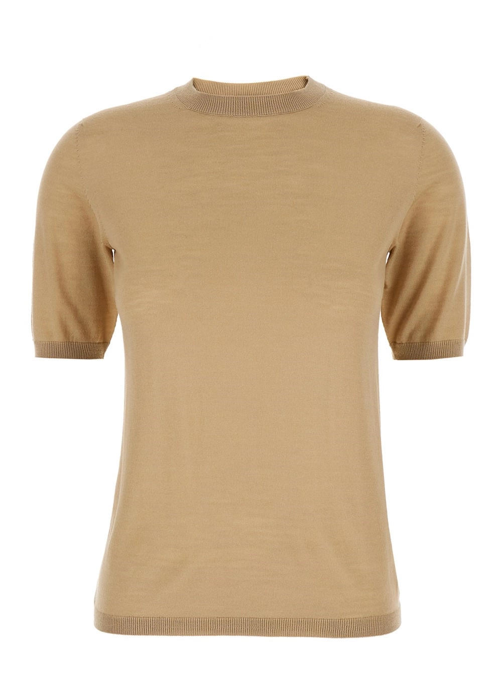 Max Mara Maglione 'Gerico' Girocollo con Maniche Corte in Lana Beige Donna