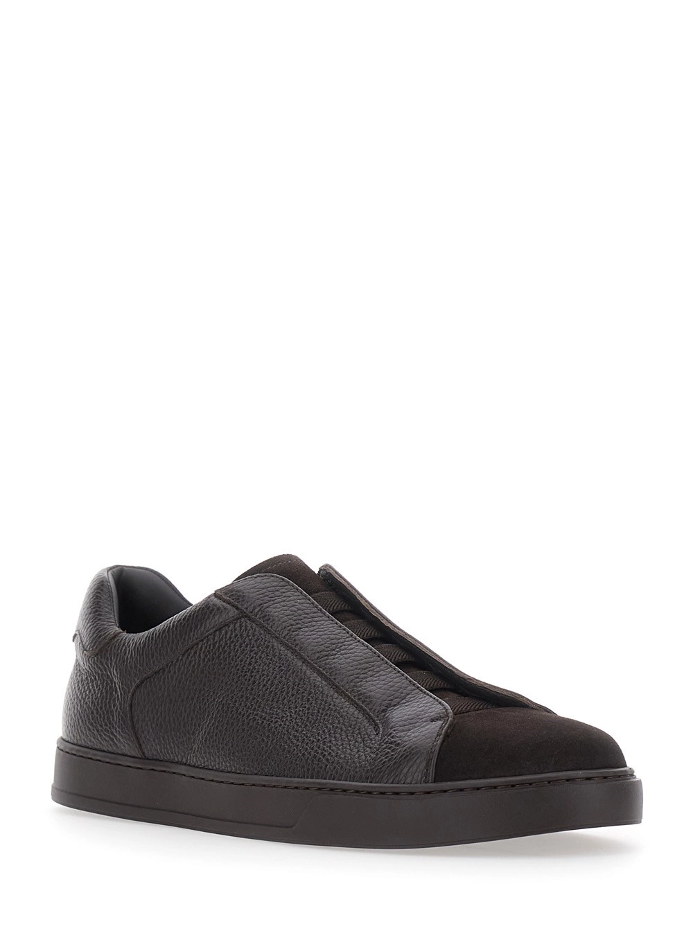 Doucal's Sneakers 'Spencer' Low Top con design slip-on in pelle marroni uomo, view 2