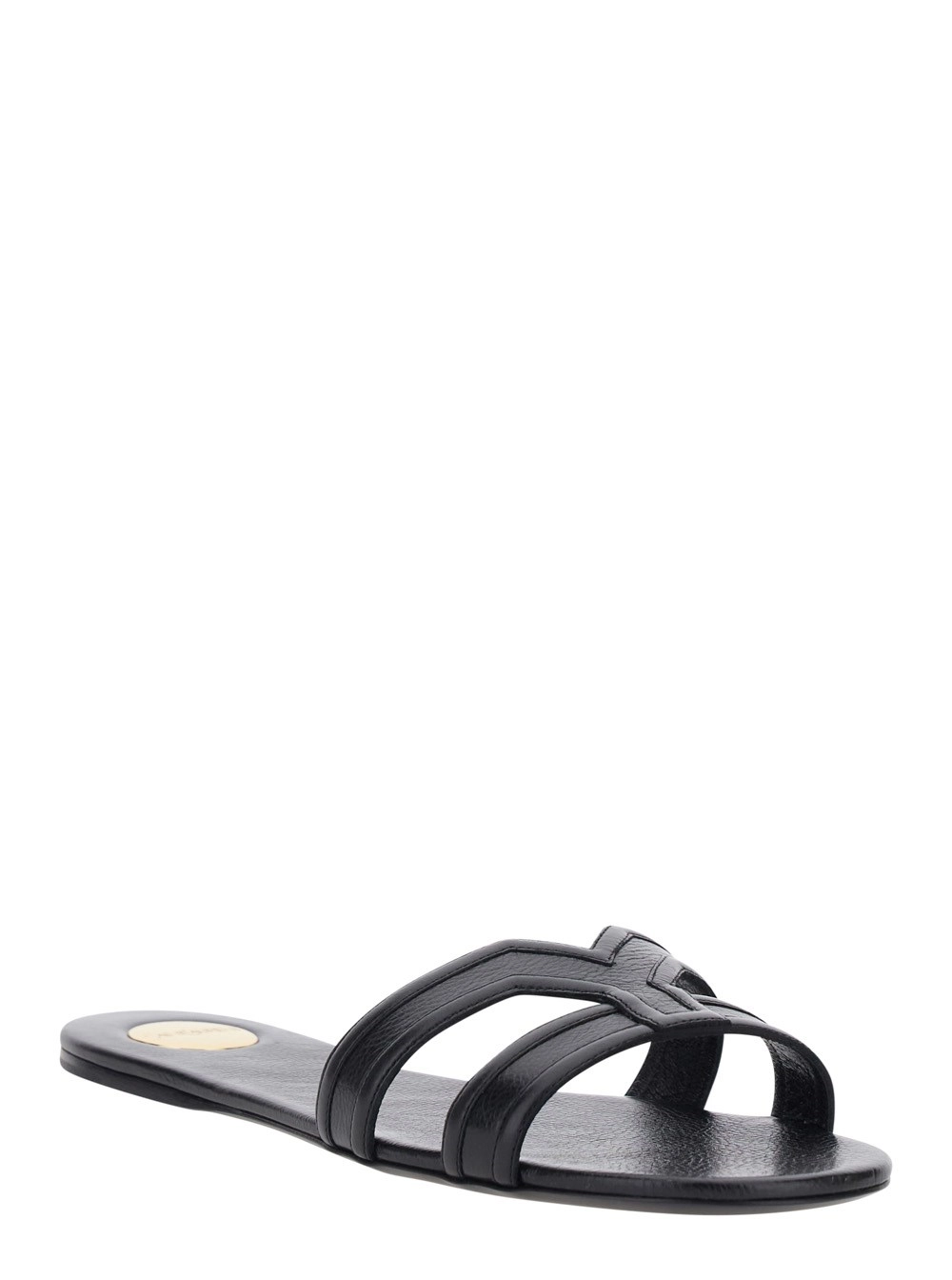 Saint Laurent Sandali 'MABROUKA' con punta arrotondata e fascia spessa doppiain Pelle neri Donna, view 2